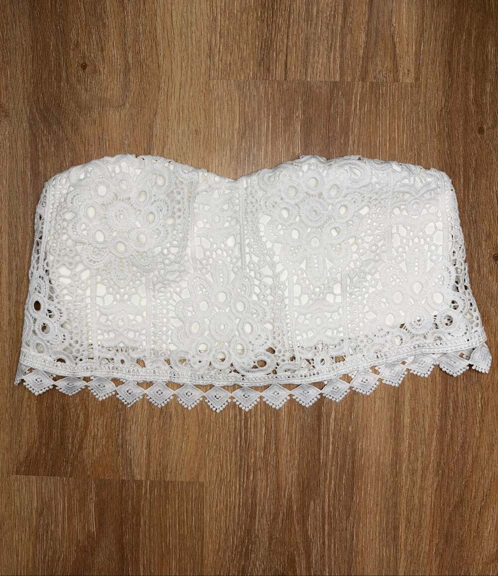 Twosisters The Label White Celine Crochet Lace Strapless Crop Top Bustier 8/4